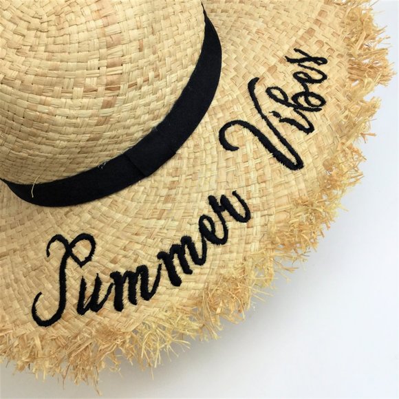 Straw hat summer vibes words floppy hat - Picture 4 of 6